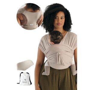 Konny Portabebés Flex SoftBreeze con soporte para la cabeza, ajustable, fácil de llevar, perfecto para bebés recién nacidos, esenciales de hasta 44 libras (XS-XL) - Beige
