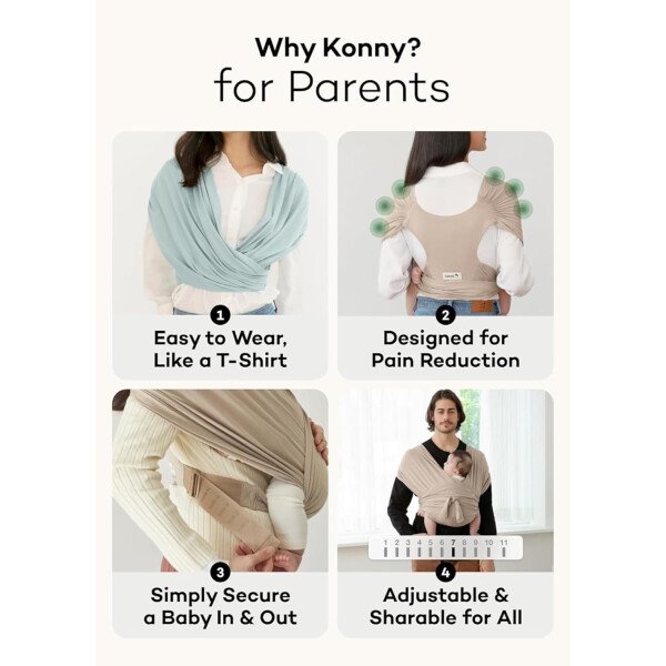 Konny Portabebés Flex SoftBreeze con soporte para la cabeza, ajustable, fácil de llevar, perfecto para bebés recién nacidos, esenciales de hasta 44 libras (XS-XL) - Beige - Image 7