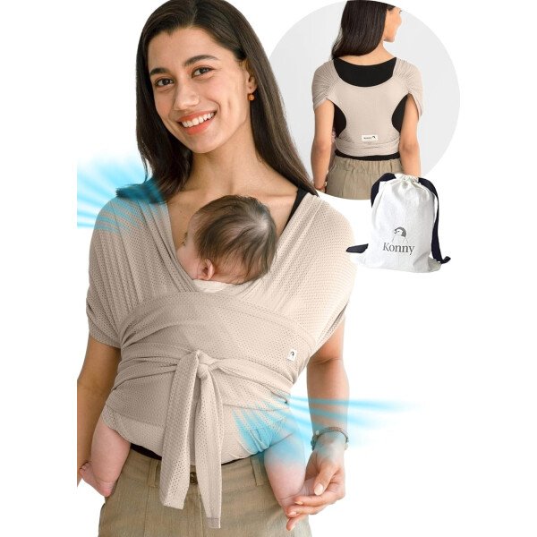 Konny Portabebés Flex SoftBreeze con soporte para la cabeza, ajustable, fácil de llevar, perfecto para bebés recién nacidos, esenciales de hasta 44 libras (XS-XL) - Beige - Image 56