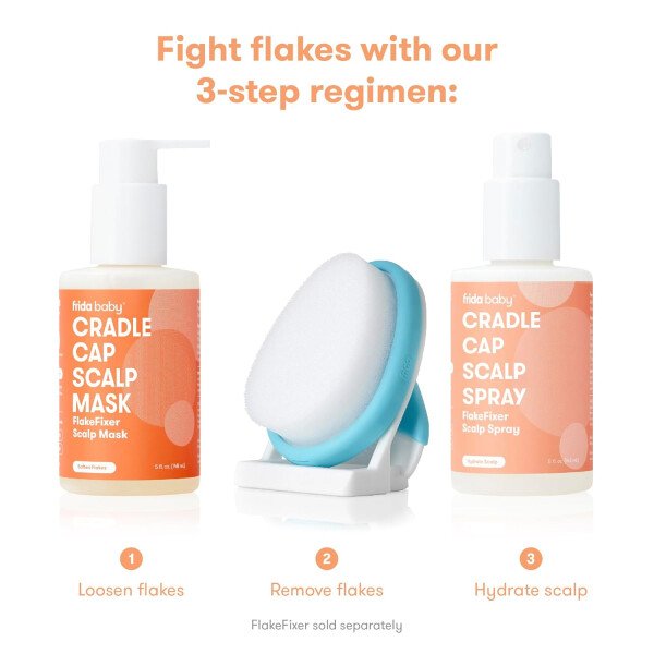 El sistema de costra láctea de 3 pasos por Fridababy | DermaFrida The FlakeFixer | Esponja, cepillo, peine y soporte de almacenamiento para bebés con costra láctea - Image 16
