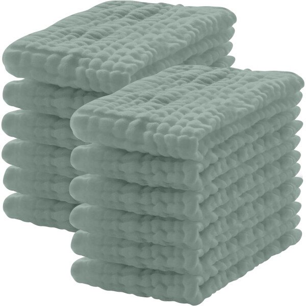 Paquete de 12 paños de muselina para eructos, 100% algodón, grandes, 20 x 10 pulgadas, extra suaves y absorbentes, para bebé, color blanco - Image 9