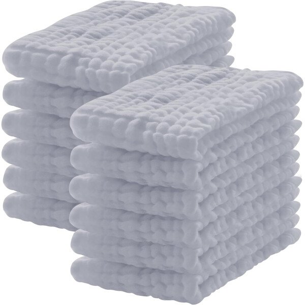 Paquete de 12 paños de muselina para eructos, 100% algodón, grandes, 20 x 10 pulgadas, extra suaves y absorbentes, para bebé, color blanco - Image 15
