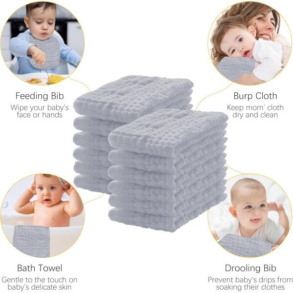 Paquete de 12 paños de muselina para eructos, 100% algodón, grandes, 20 x 10 pulgadas, extra suaves y absorbentes, para bebé, color blanco - Image 17