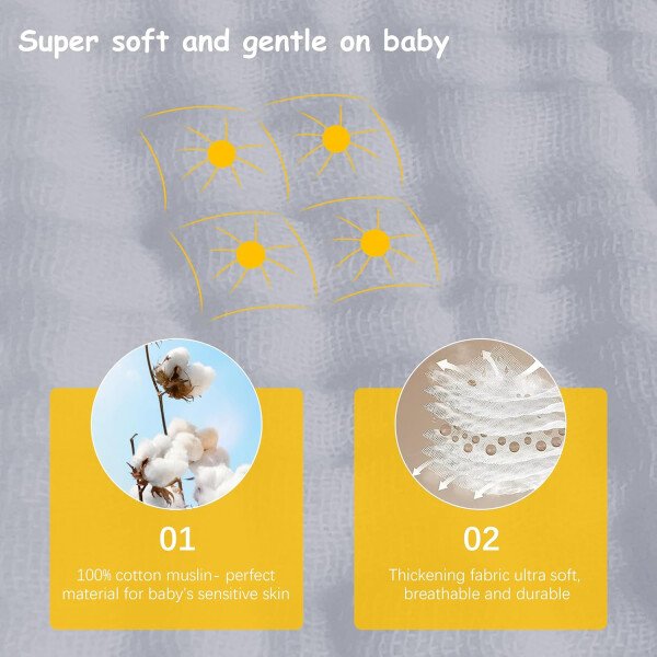 Paquete de 12 paños de muselina para eructos, 100% algodón, grandes, 20 x 10 pulgadas, extra suaves y absorbentes, para bebé, color blanco - Image 18