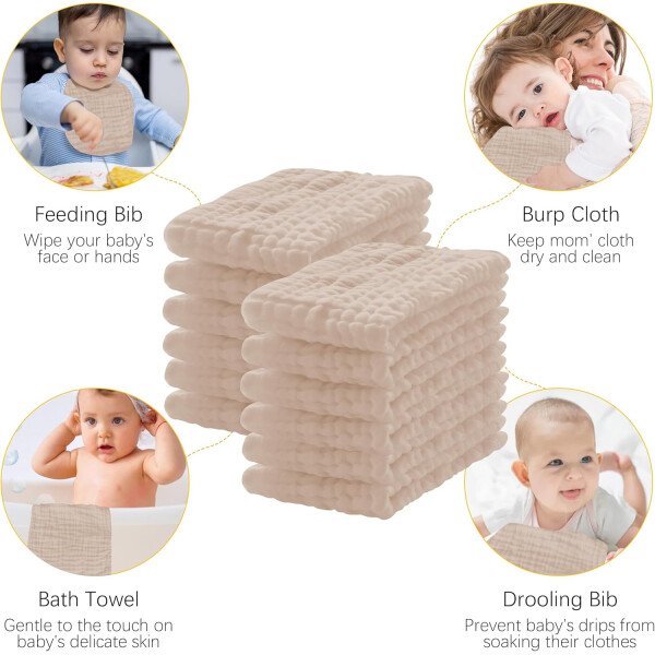 Paquete de 12 paños de muselina para eructos, 100% algodón, grandes, 20 x 10 pulgadas, extra suaves y absorbentes, para bebé, color blanco - Image 29