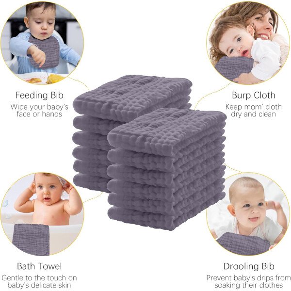 Paquete de 12 paños de muselina para eructos, 100% algodón, grandes, 20 x 10 pulgadas, extra suaves y absorbentes, para bebé, color blanco - Image 52