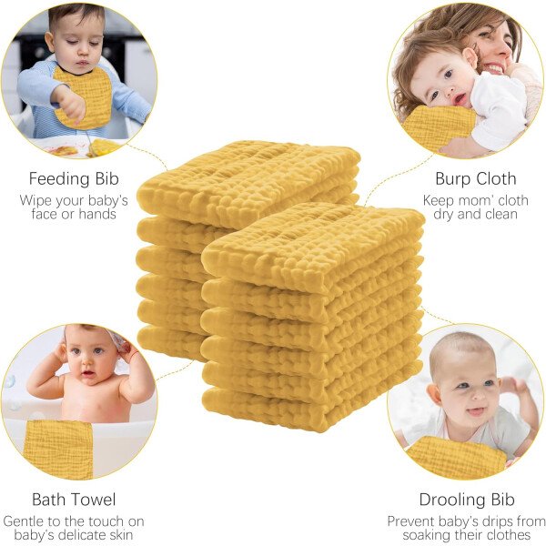 Paquete de 12 paños de muselina para eructos, 100% algodón, grandes, 20 x 10 pulgadas, extra suaves y absorbentes, para bebé, color blanco - Image 62