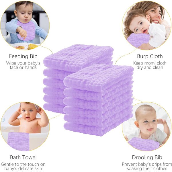 Paquete de 12 paños de muselina para eructos, 100% algodón, grandes, 20 x 10 pulgadas, extra suaves y absorbentes, para bebé, color blanco - Image 68