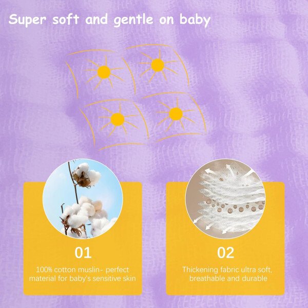 Paquete de 12 paños de muselina para eructos, 100% algodón, grandes, 20 x 10 pulgadas, extra suaves y absorbentes, para bebé, color blanco - Image 69