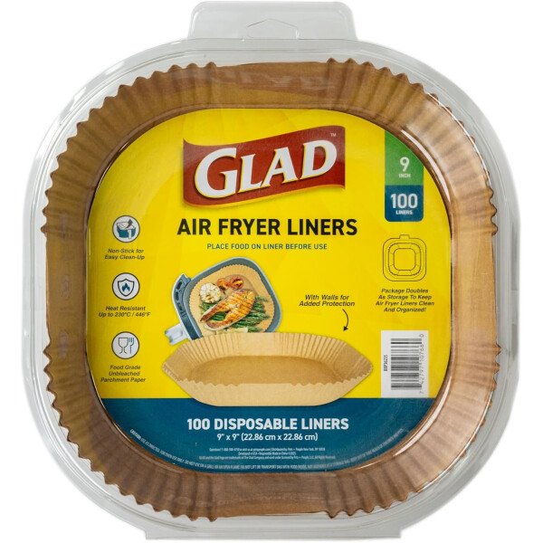 Glad Forros para freidora de aire de forma cuadrada redondeada con paredes, antiadherentes y resistentes al calor, material de grado alimenticio, adecuado para freidoras de aire cuadradas y redondas