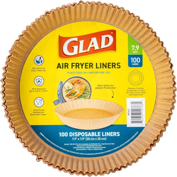 Glad Forros para freidora de aire de forma cuadrada redondeada con paredes, antiadherentes y resistentes al calor, material de grado alimenticio, adecuado para freidoras de aire cuadradas y redondas - Image 2