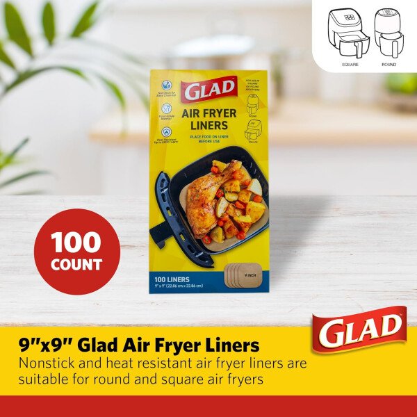 Glad Forros para freidora de aire de forma cuadrada redondeada con paredes, antiadherentes y resistentes al calor, material de grado alimenticio, adecuado para freidoras de aire cuadradas y redondas - Image 6