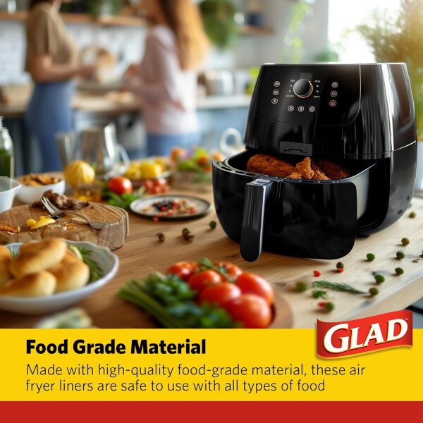 Glad Forros para freidora de aire de forma cuadrada redondeada con paredes, antiadherentes y resistentes al calor, material de grado alimenticio, adecuado para freidoras de aire cuadradas y redondas - Image 9