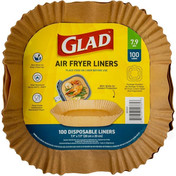 Glad Forros para freidora de aire de forma cuadrada redondeada con paredes, antiadherentes y resistentes al calor, material de grado alimenticio, adecuado para freidoras de aire cuadradas y redondas - Image 11
