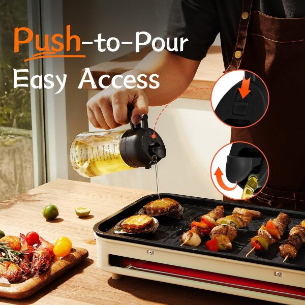 TrendPlain Pulverizador de aceite de oliva de vidrio de 16 oz/15.9 fl oz para cocinar, botella dispensadora de aceite de oliva 2 en 1 para accesorios de cocina y accesorios para freidora de aire - Image 4