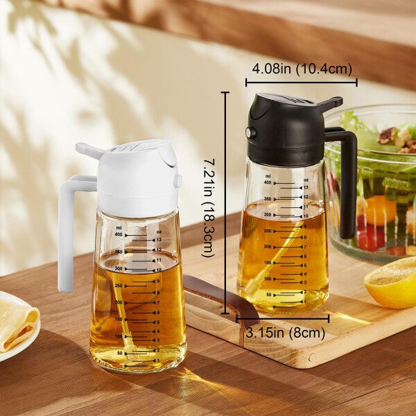 TrendPlain Pulverizador de aceite de oliva de vidrio de 16 oz/15.9 fl oz para cocinar, botella dispensadora de aceite de oliva 2 en 1 para accesorios de cocina y accesorios para freidora de aire - Image 5