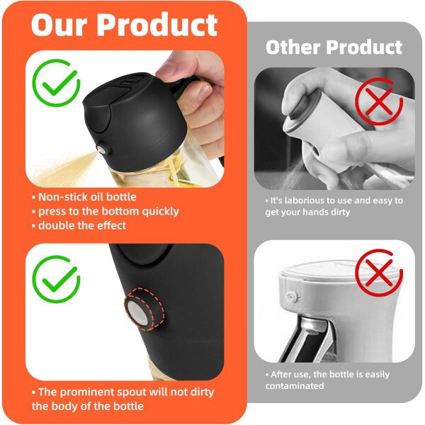 TrendPlain Pulverizador de aceite de oliva de vidrio de 16 oz/15.9 fl oz para cocinar, botella dispensadora de aceite de oliva 2 en 1 para accesorios de cocina y accesorios para freidora de aire - Image 6