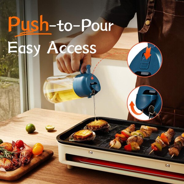 TrendPlain Pulverizador de aceite de oliva de vidrio de 16 oz/15.9 fl oz para cocinar, botella dispensadora de aceite de oliva 2 en 1 para accesorios de cocina y accesorios para freidora de aire - Image 10