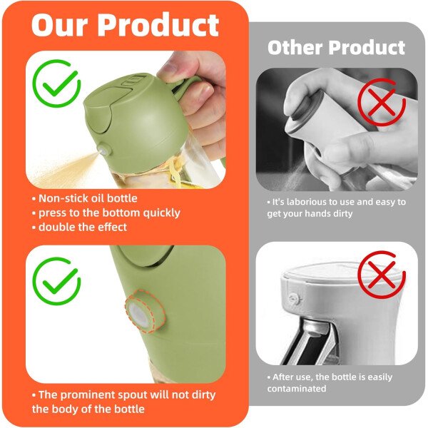 TrendPlain Pulverizador de aceite de oliva de vidrio de 16 oz/15.9 fl oz para cocinar, botella dispensadora de aceite de oliva 2 en 1 para accesorios de cocina y accesorios para freidora de aire - Image 33