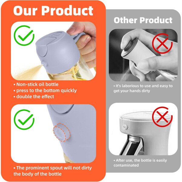 TrendPlain Pulverizador de aceite de oliva de vidrio de 16 oz/15.9 fl oz para cocinar, botella dispensadora de aceite de oliva 2 en 1 para accesorios de cocina y accesorios para freidora de aire - Image 50