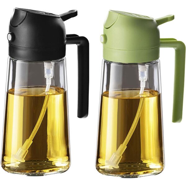 TrendPlain Pulverizador de aceite de oliva de vidrio de 16 oz/15.9 fl oz para cocinar, botella dispensadora de aceite de oliva 2 en 1 para accesorios de cocina y accesorios para freidora de aire - Image 58