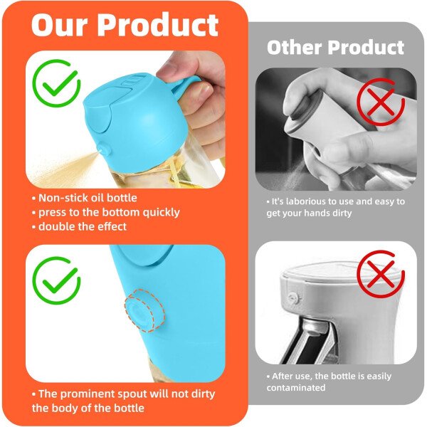 TrendPlain Pulverizador de aceite de oliva de vidrio de 16 oz/15.9 fl oz para cocinar, botella dispensadora de aceite de oliva 2 en 1 para accesorios de cocina y accesorios para freidora de aire - Image 63