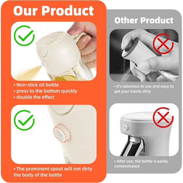 TrendPlain Pulverizador de aceite de oliva de vidrio de 16 oz/15.9 fl oz para cocinar, botella dispensadora de aceite de oliva 2 en 1 para accesorios de cocina y accesorios para freidora de aire - Image 66