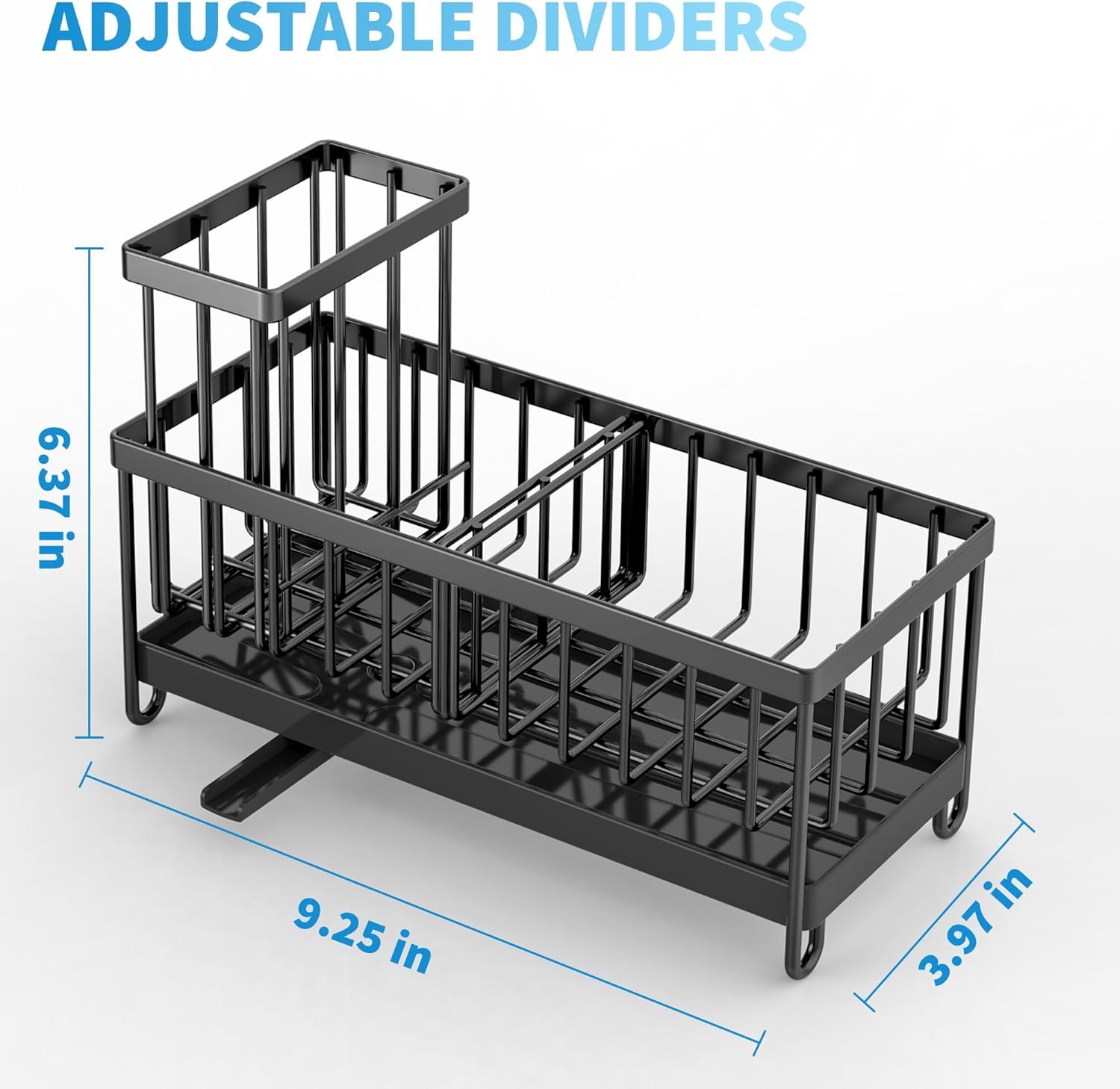 Cisily Soporte de esponja negro para fregadero de cocina, organizador de fregadero con soporte alto para cepillos, organizadores de encimera de cocina y artículos esenciales de almacenamiento, acero - Imagen 6