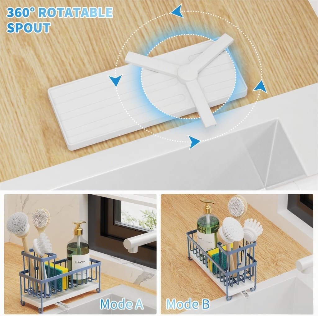 Cisily Soporte de esponja negro para fregadero de cocina, organizador de fregadero con soporte alto para cepillos, organizadores de encimera de cocina y artículos esenciales de almacenamiento, acero - Imagen 10