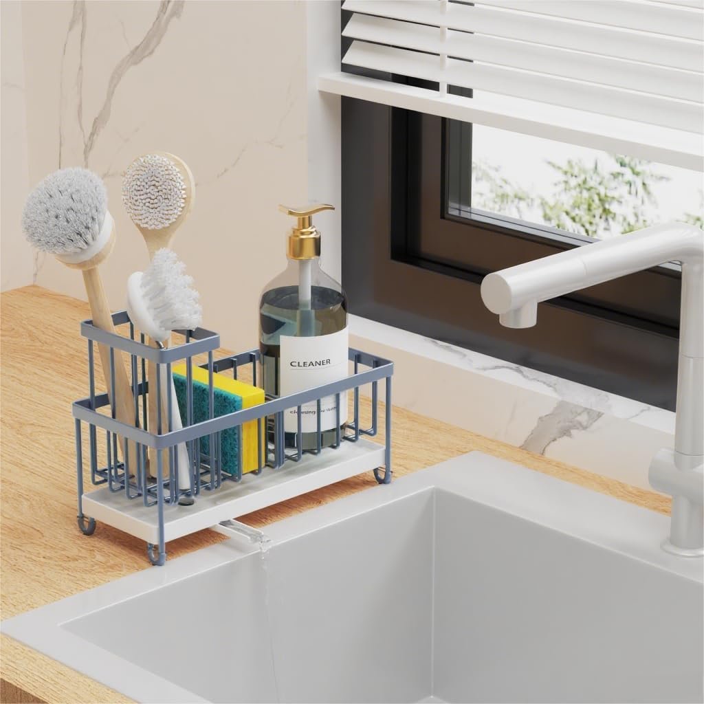 Cisily Soporte de esponja negro para fregadero de cocina, organizador de fregadero con soporte alto para cepillos, organizadores de encimera de cocina y artículos esenciales de almacenamiento, acero - Imagen 12