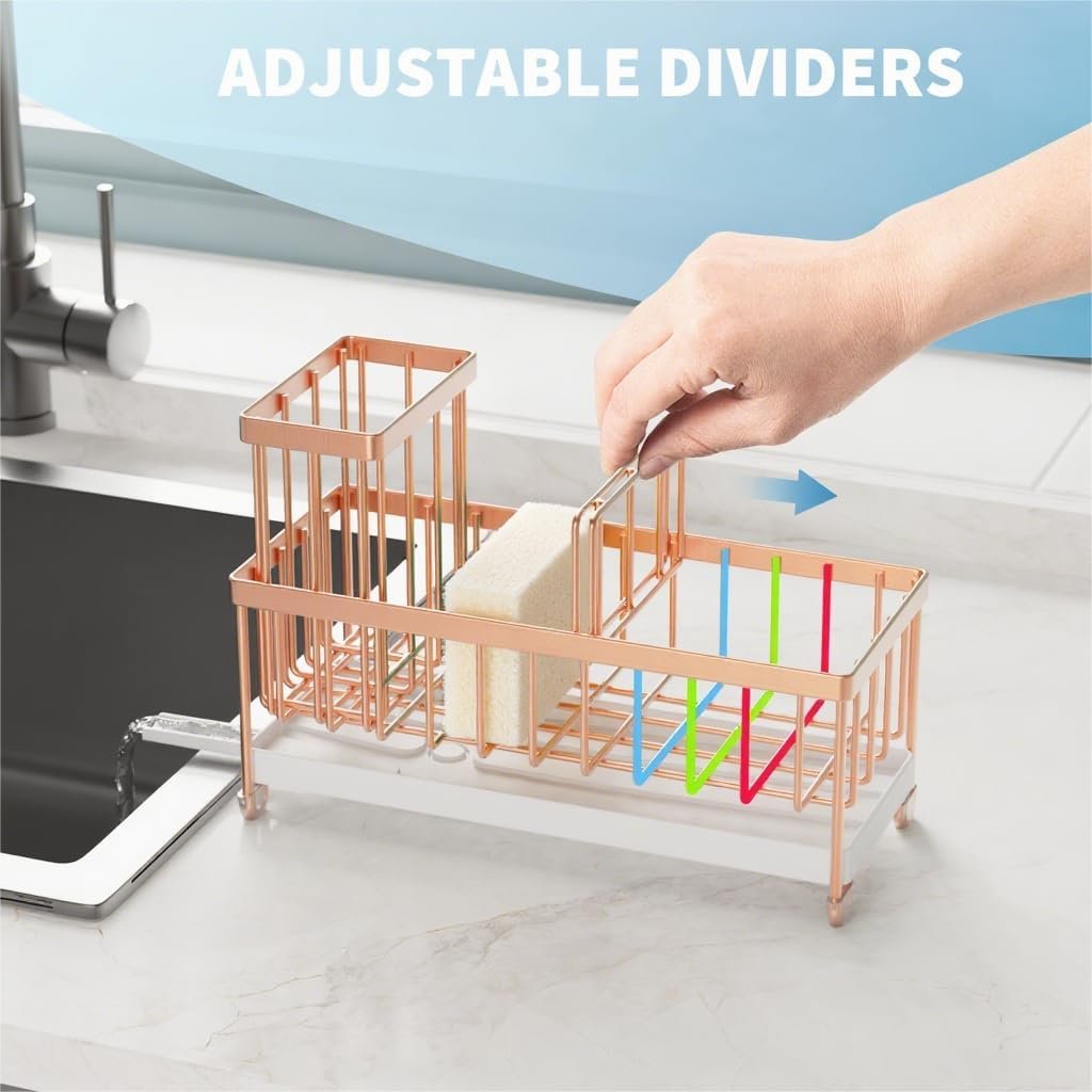 Cisily Soporte de esponja negro para fregadero de cocina, organizador de fregadero con soporte alto para cepillos, organizadores de encimera de cocina y artículos esenciales de almacenamiento, acero - Imagen 17