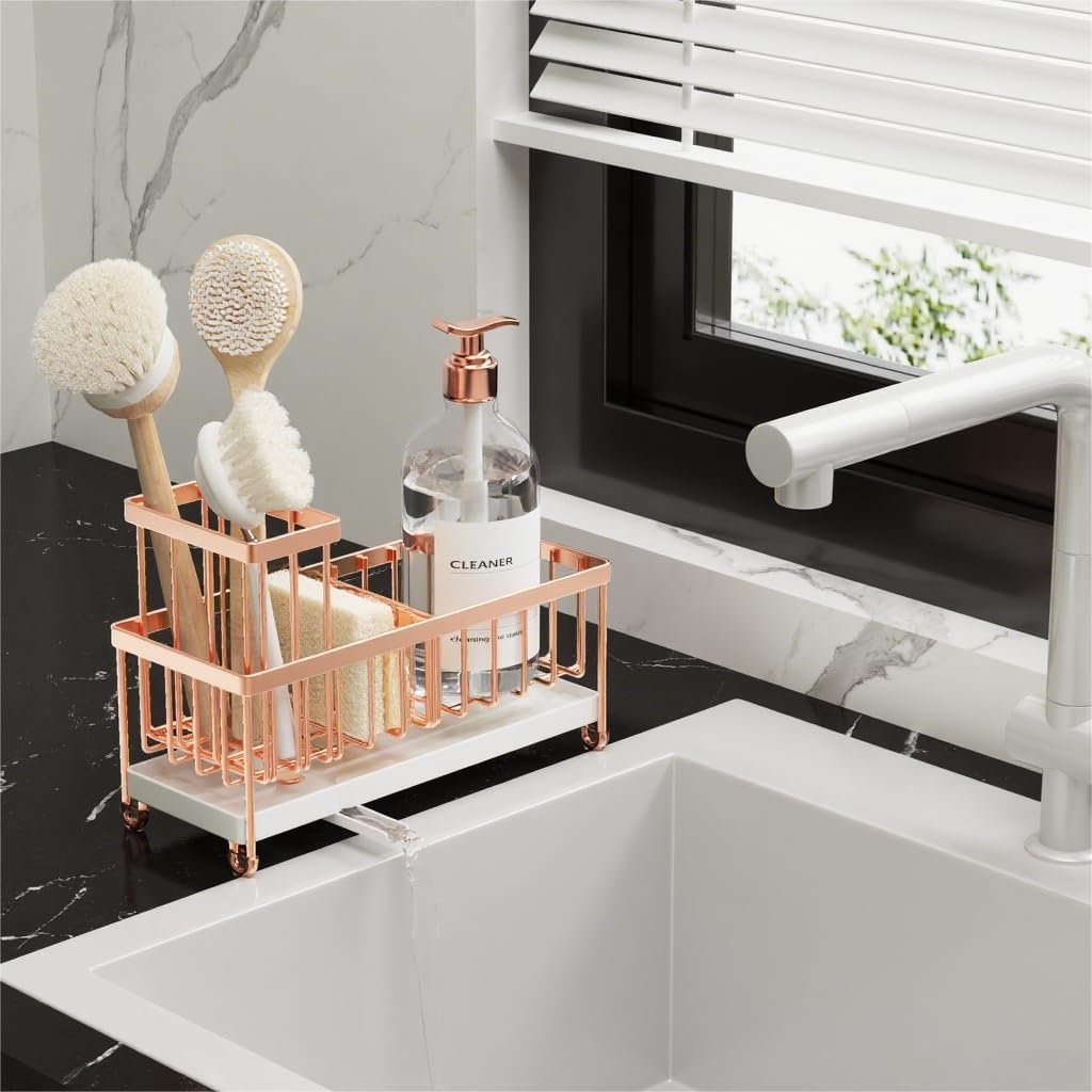 Cisily Soporte de esponja negro para fregadero de cocina, organizador de fregadero con soporte alto para cepillos, organizadores de encimera de cocina y artículos esenciales de almacenamiento, acero - Imagen 20