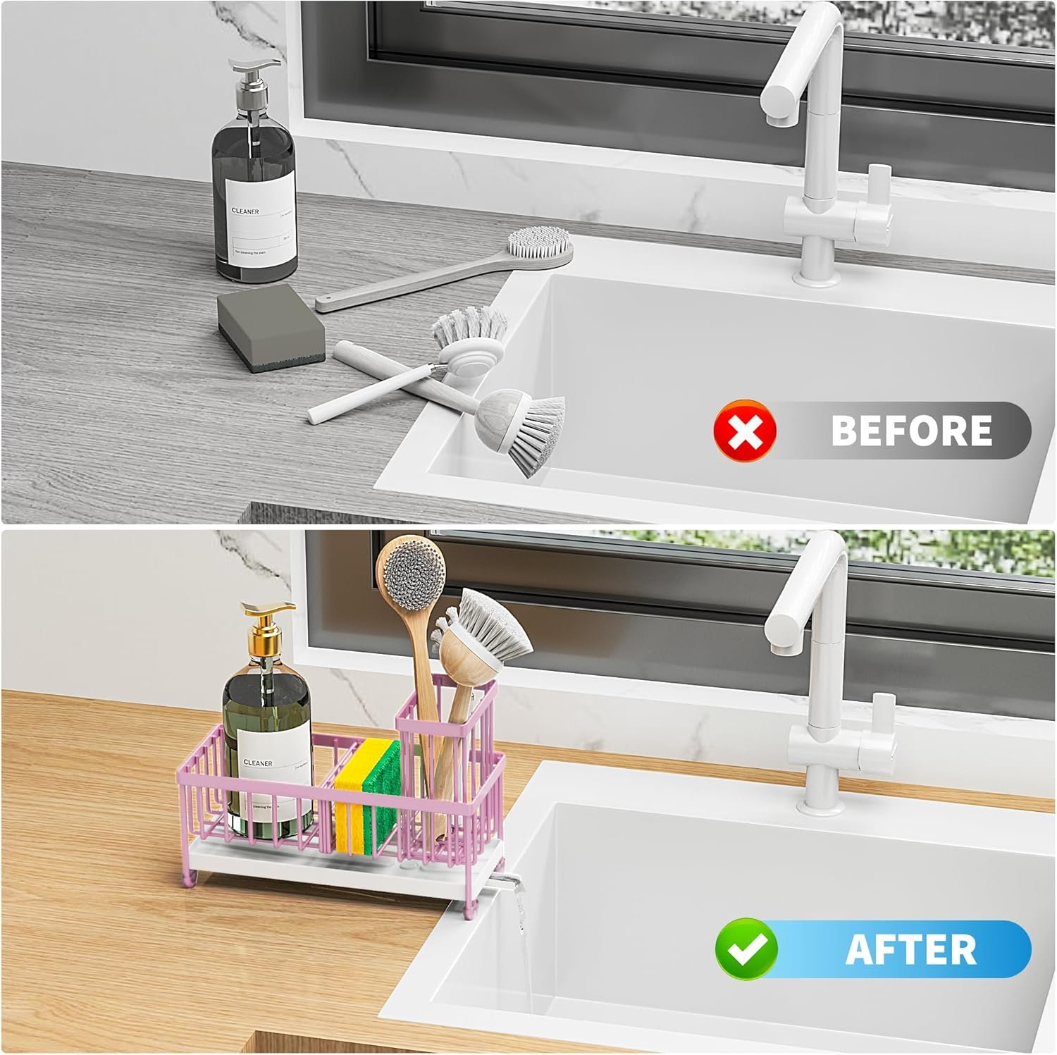 Cisily Soporte de esponja negro para fregadero de cocina, organizador de fregadero con soporte alto para cepillos, organizadores de encimera de cocina y artículos esenciales de almacenamiento, acero - Imagen 27