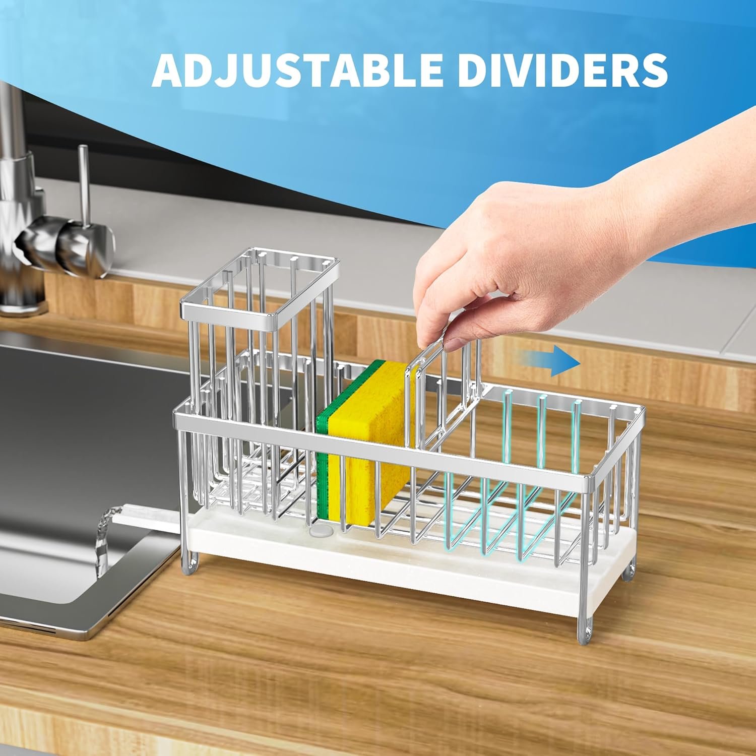 Cisily Soporte de esponja negro para fregadero de cocina, organizador de fregadero con soporte alto para cepillos, organizadores de encimera de cocina y artículos esenciales de almacenamiento, acero - Imagen 32