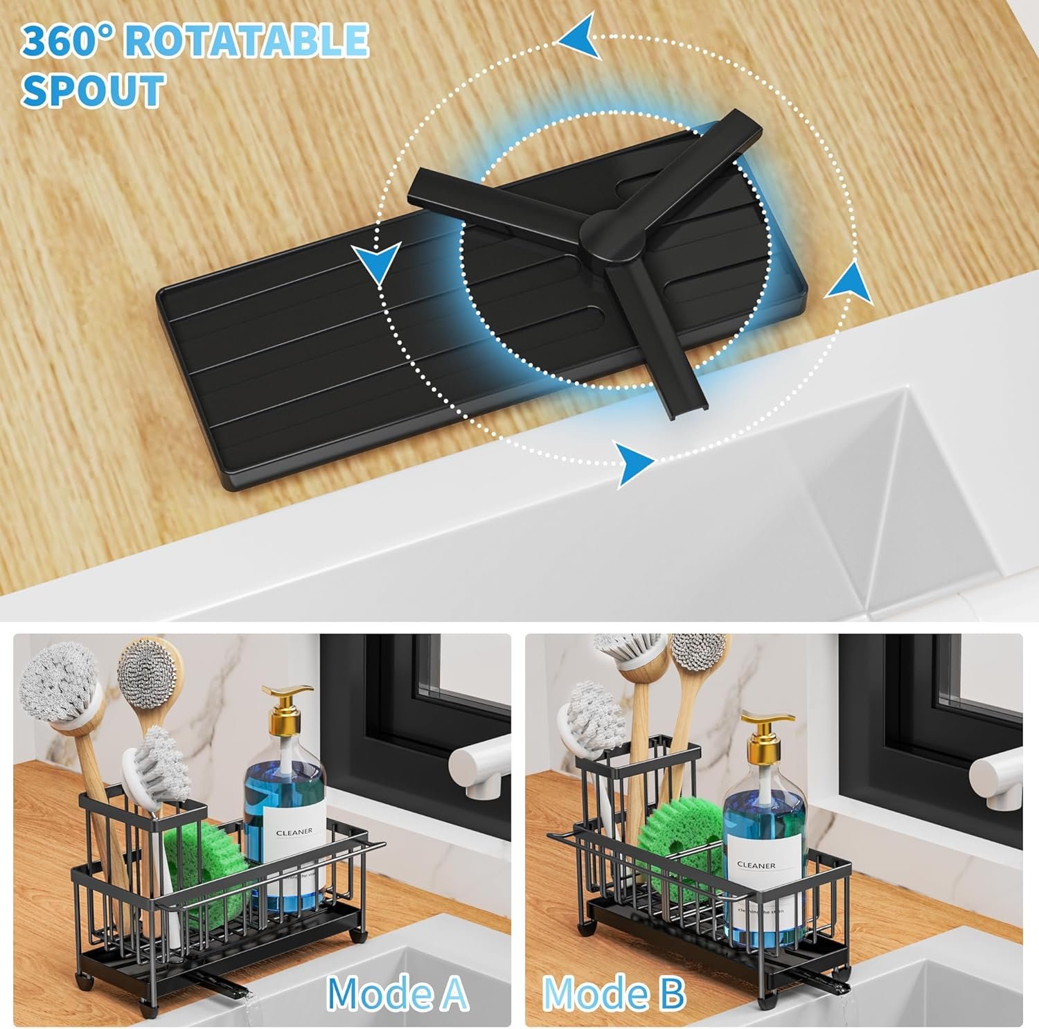 Cisily Soporte de esponja negro para fregadero de cocina, organizador de fregadero con soporte alto para cepillos, organizadores de encimera de cocina y artículos esenciales de almacenamiento, acero - Imagen 37