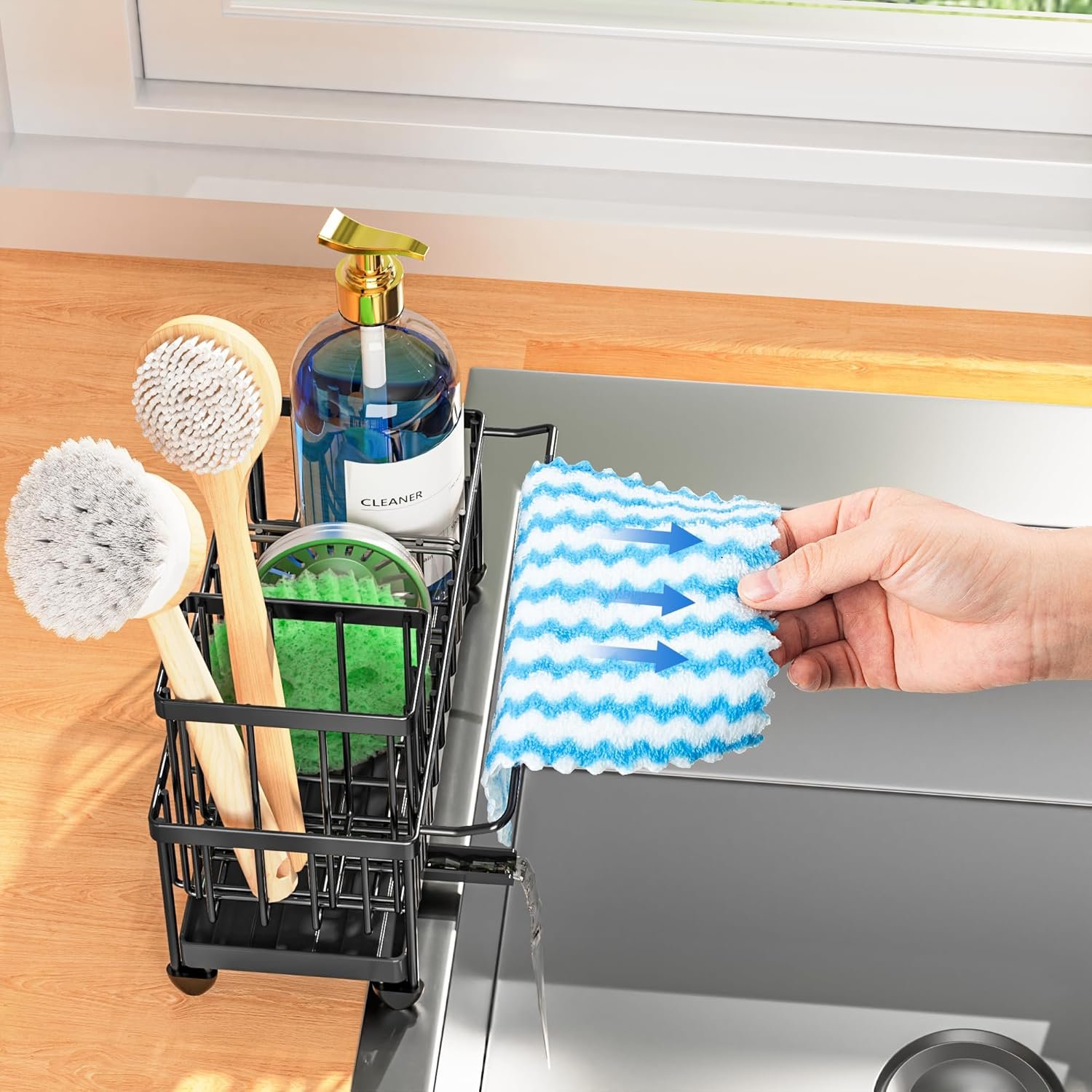 Cisily Soporte de esponja negro para fregadero de cocina, organizador de fregadero con soporte alto para cepillos, organizadores de encimera de cocina y artículos esenciales de almacenamiento, acero - Imagen 40