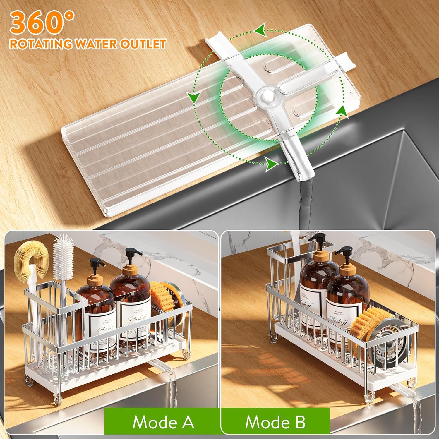 Cisily Soporte de esponja negro para fregadero de cocina, organizador de fregadero con soporte alto para cepillos, organizadores de encimera de cocina y artículos esenciales de almacenamiento, acero - Imagen 44