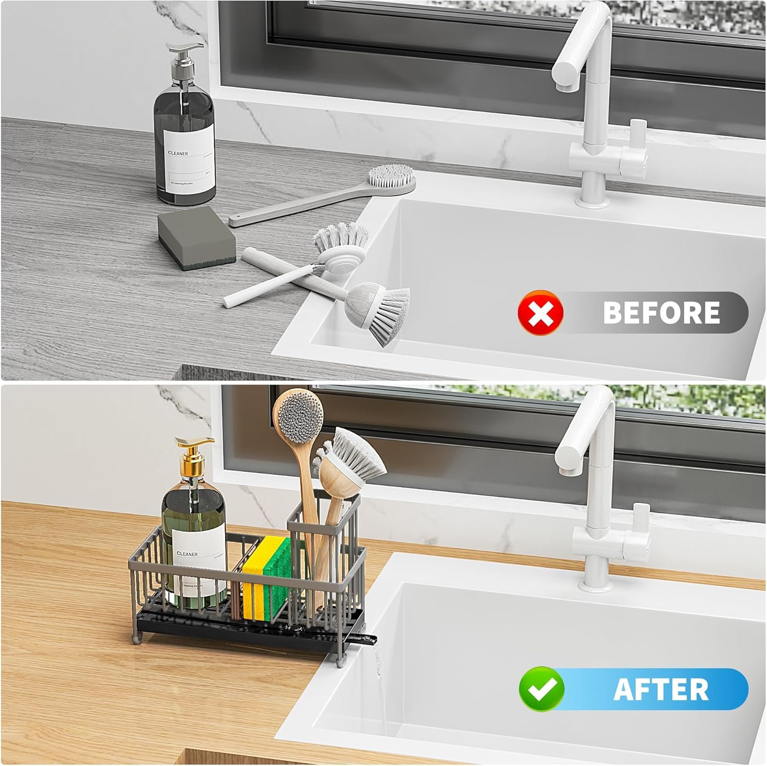 Cisily Soporte de esponja negro para fregadero de cocina, organizador de fregadero con soporte alto para cepillos, organizadores de encimera de cocina y artículos esenciales de almacenamiento, acero - Imagen 54