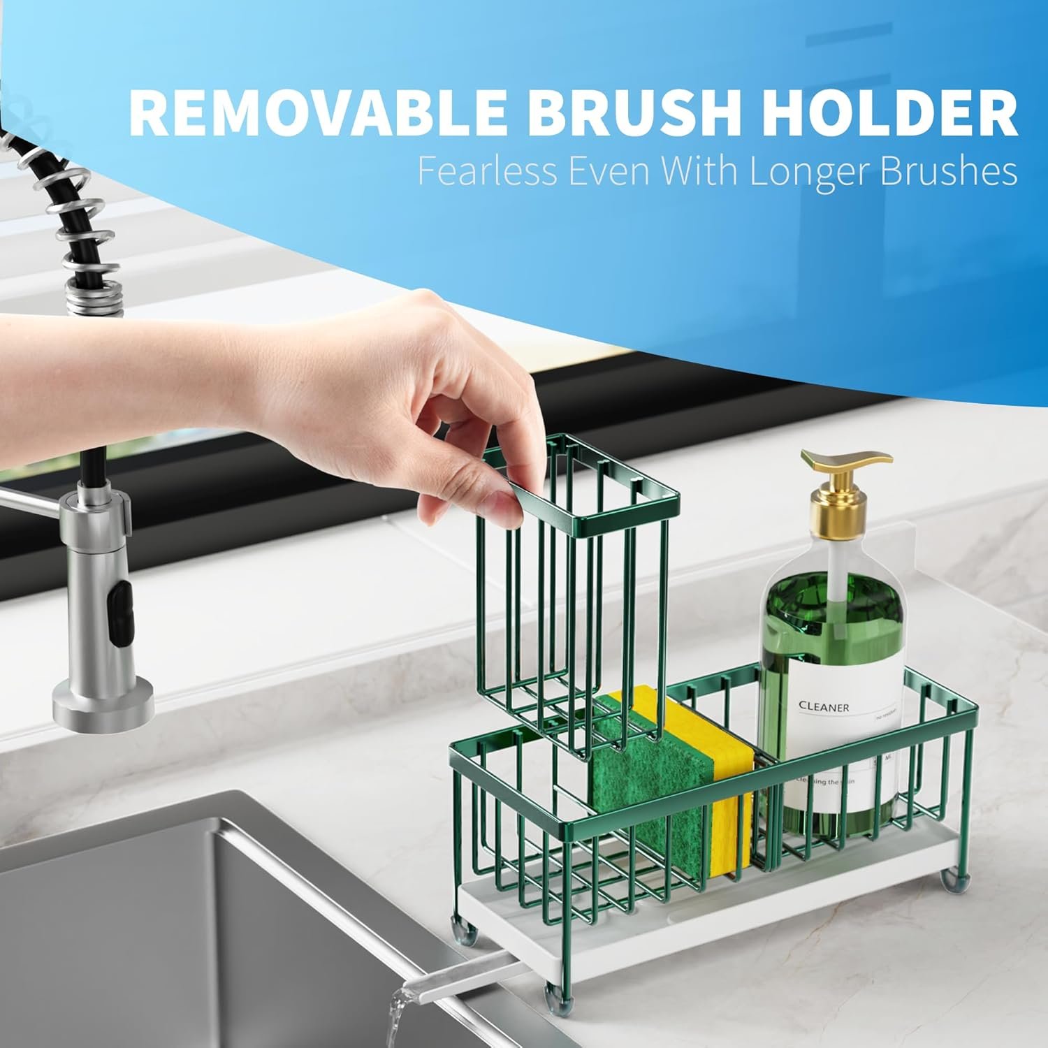 Cisily Soporte de esponja negro para fregadero de cocina, organizador de fregadero con soporte alto para cepillos, organizadores de encimera de cocina y artículos esenciales de almacenamiento, acero - Imagen 58