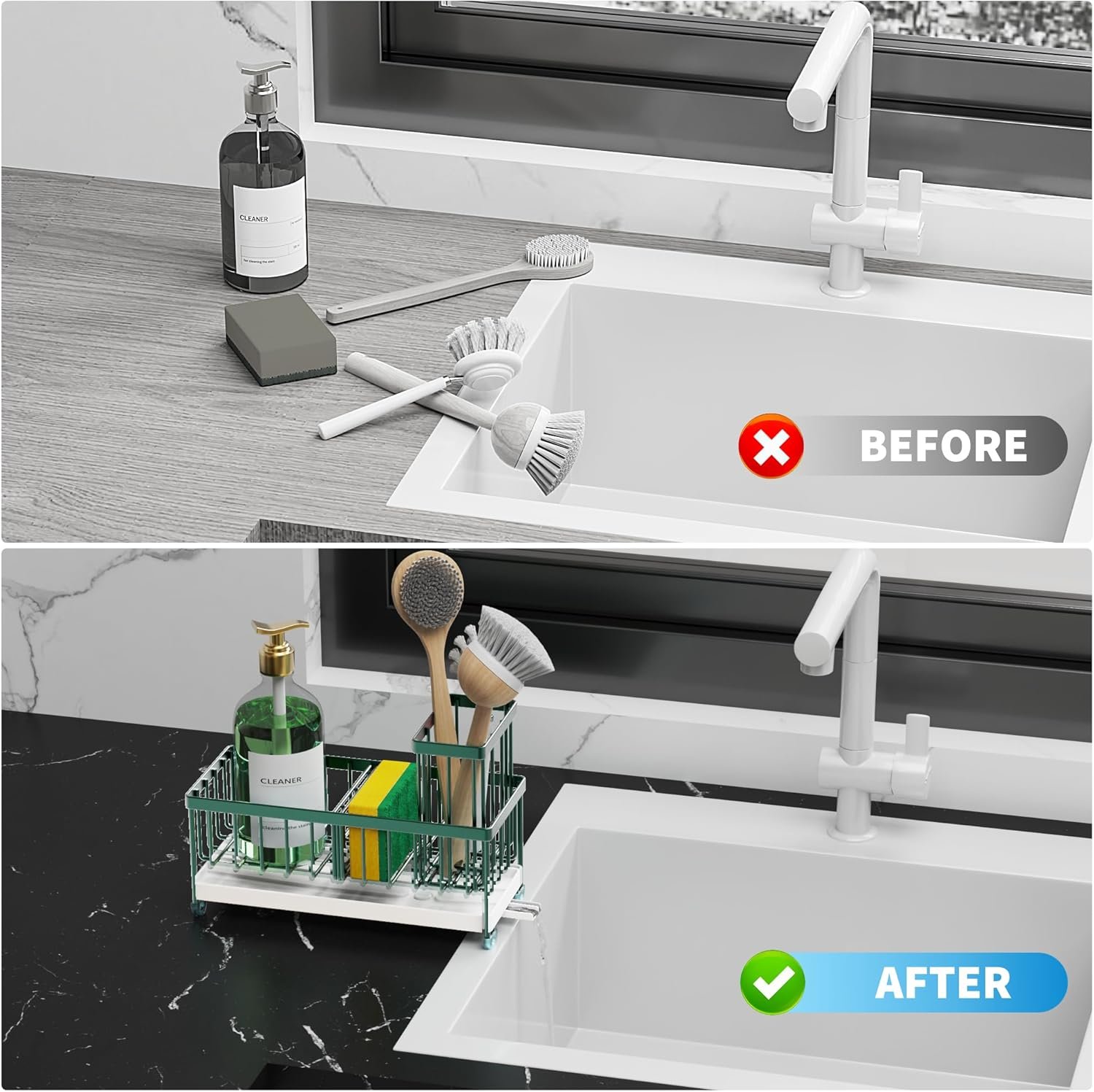 Cisily Soporte de esponja negro para fregadero de cocina, organizador de fregadero con soporte alto para cepillos, organizadores de encimera de cocina y artículos esenciales de almacenamiento, acero - Imagen 61
