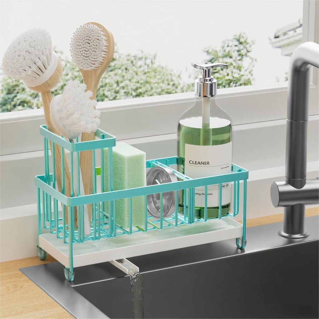 Cisily Soporte de esponja negro para fregadero de cocina, organizador de fregadero con soporte alto para cepillos, organizadores de encimera de cocina y artículos esenciales de almacenamiento, acero - Imagen 68
