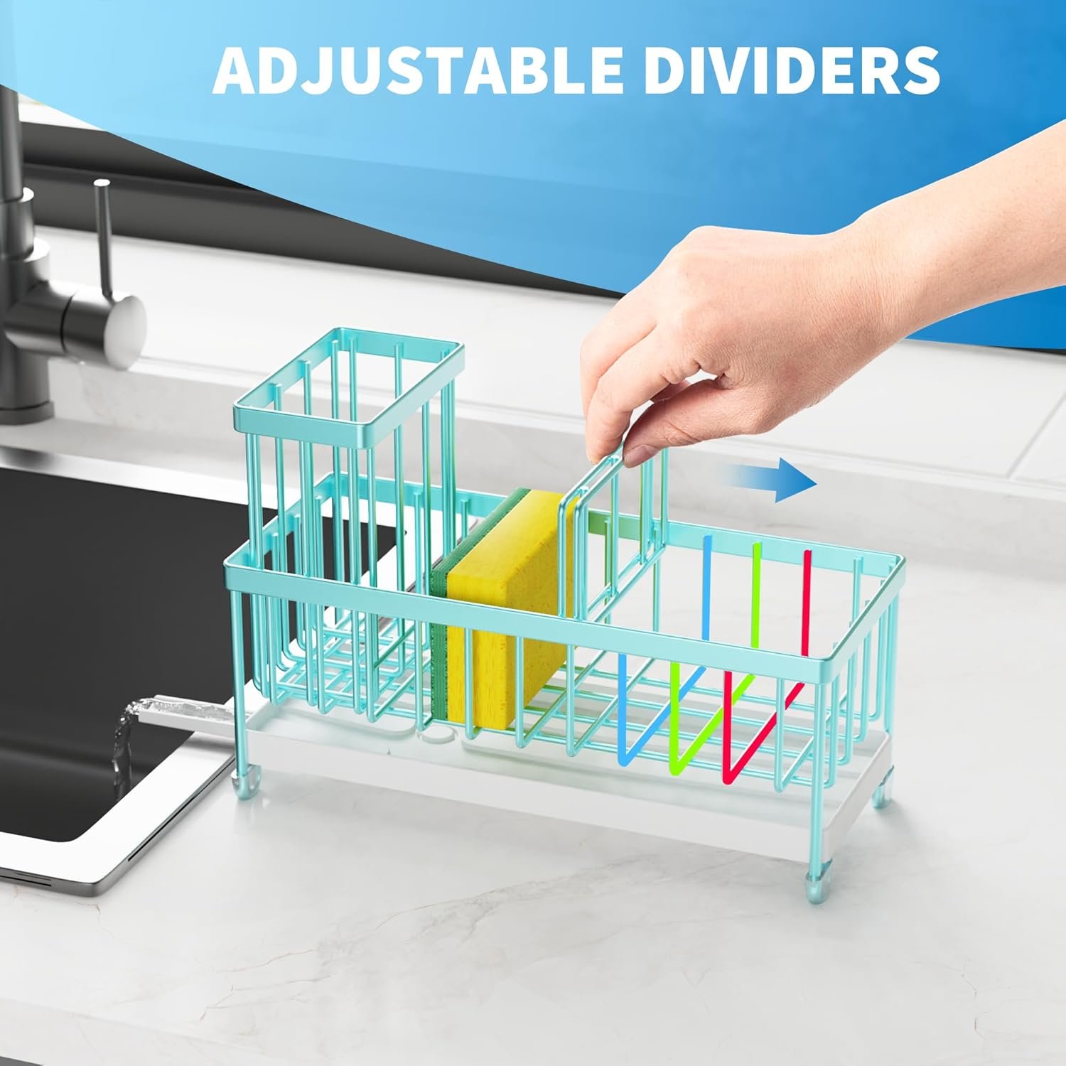 Cisily Soporte de esponja negro para fregadero de cocina, organizador de fregadero con soporte alto para cepillos, organizadores de encimera de cocina y artículos esenciales de almacenamiento, acero - Imagen 72