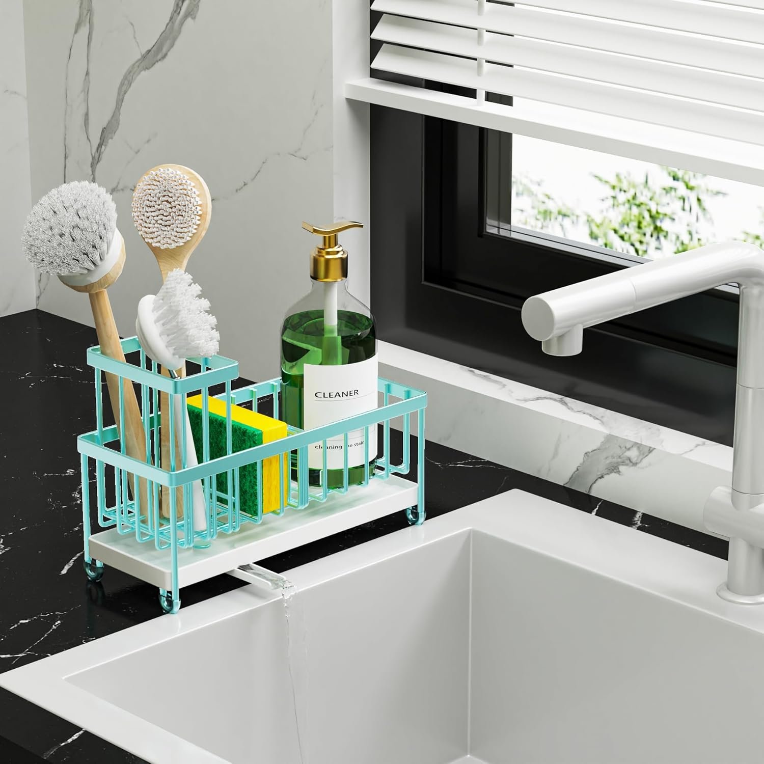 Cisily Soporte de esponja negro para fregadero de cocina, organizador de fregadero con soporte alto para cepillos, organizadores de encimera de cocina y artículos esenciales de almacenamiento, acero - Imagen 73