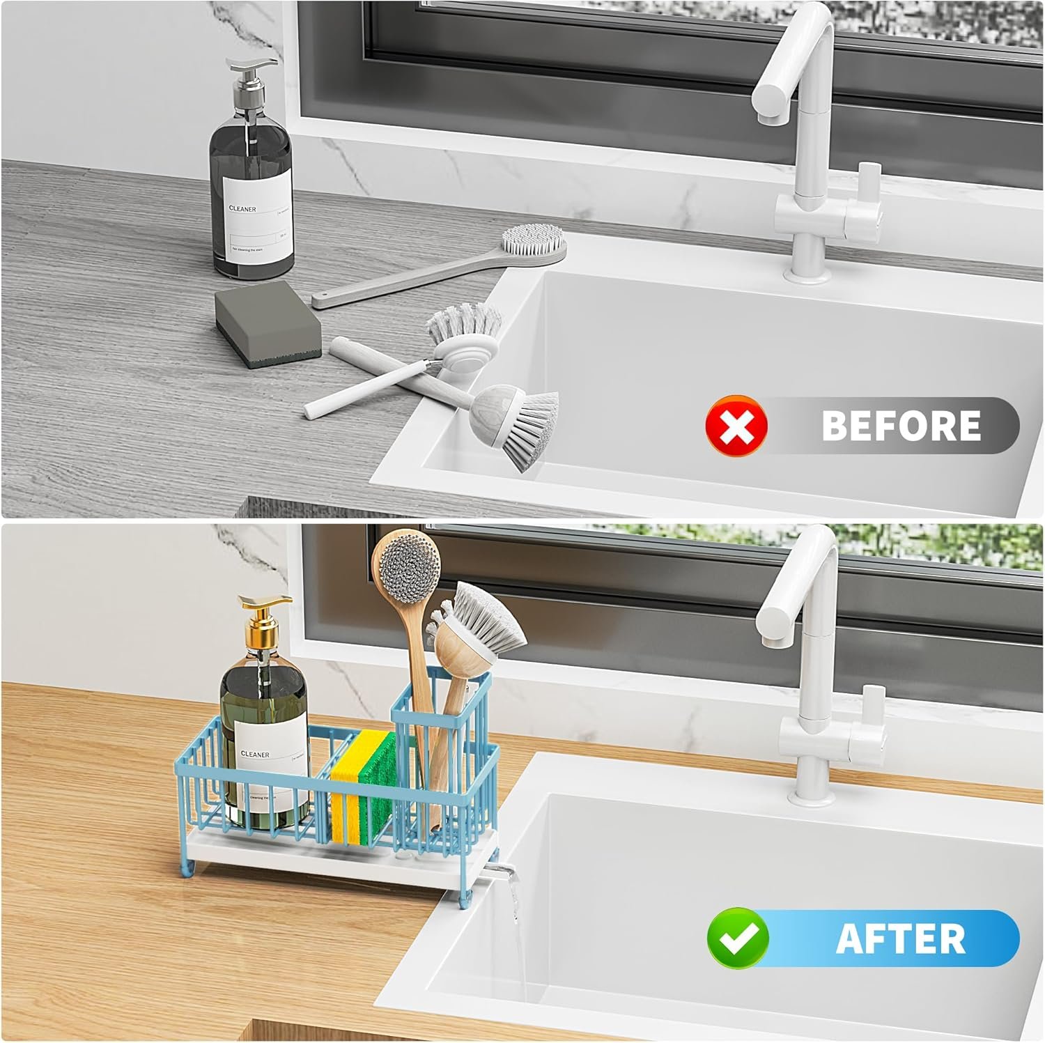 Cisily Soporte de esponja negro para fregadero de cocina, organizador de fregadero con soporte alto para cepillos, organizadores de encimera de cocina y artículos esenciales de almacenamiento, acero - Imagen 81