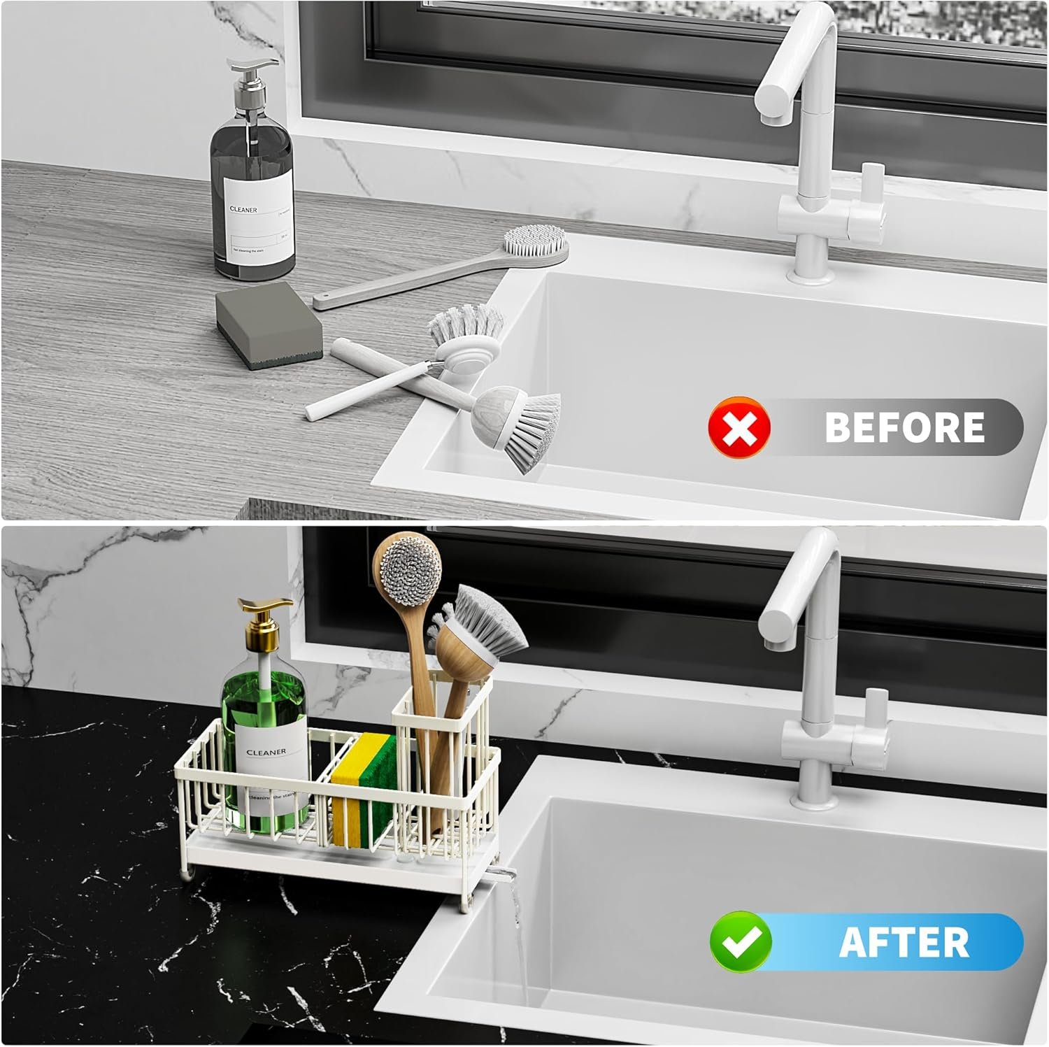 Cisily Soporte de esponja negro para fregadero de cocina, organizador de fregadero con soporte alto para cepillos, organizadores de encimera de cocina y artículos esenciales de almacenamiento, acero - Imagen 88