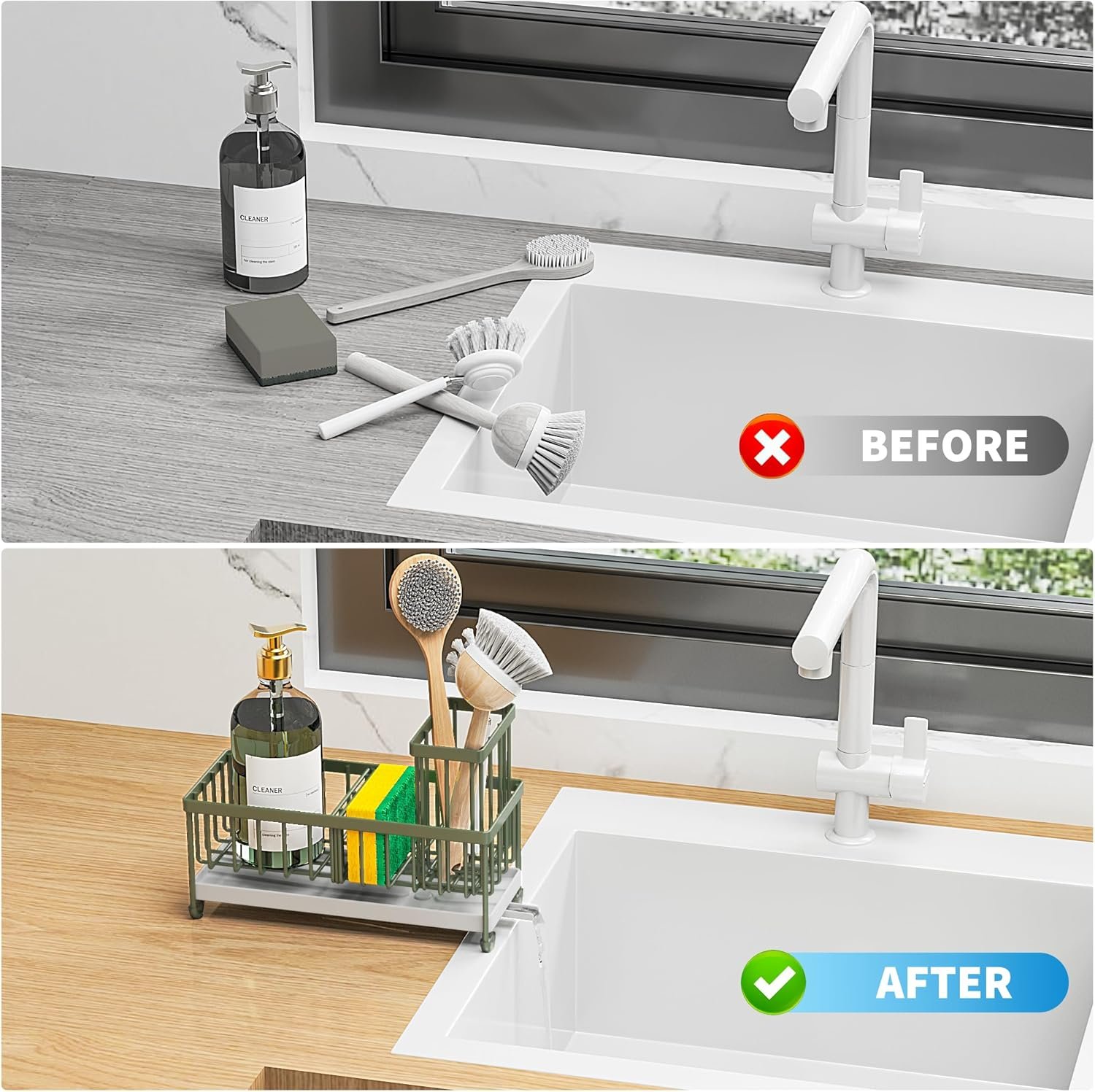 Cisily Soporte de esponja negro para fregadero de cocina, organizador de fregadero con soporte alto para cepillos, organizadores de encimera de cocina y artículos esenciales de almacenamiento, acero - Imagen 94