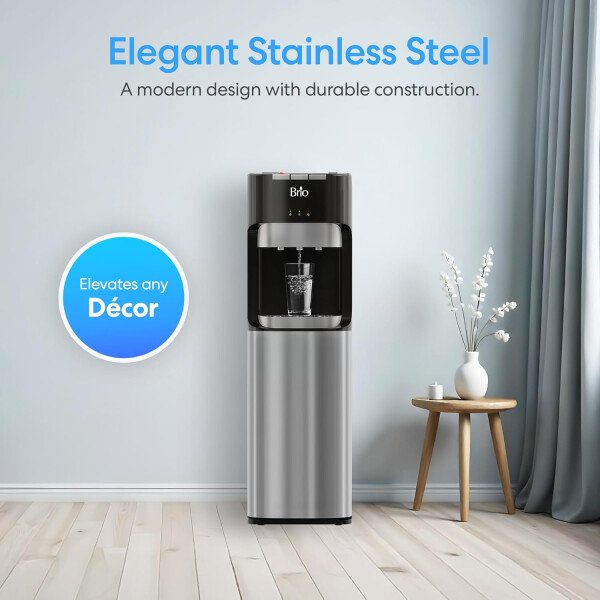 Brio - Enfriador de agua de carga inferior para botellas de 57 L, 3 temperaturas caliente, ambiente y fría, bloqueo de seguridad para niños, pantalla led con alerta de botella vacía, acero inoxidable - Image 4