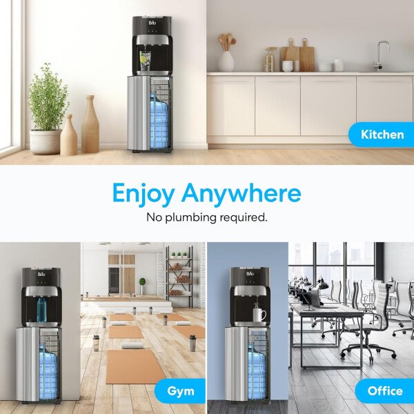 Brio - Enfriador de agua de carga inferior para botellas de 57 L, 3 temperaturas caliente, ambiente y fría, bloqueo de seguridad para niños, pantalla led con alerta de botella vacía, acero inoxidable - Image 6
