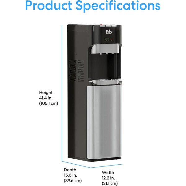 Brio - Enfriador de agua de carga inferior para botellas de 57 L, 3 temperaturas caliente, ambiente y fría, bloqueo de seguridad para niños, pantalla led con alerta de botella vacía, acero inoxidable - Image 9
