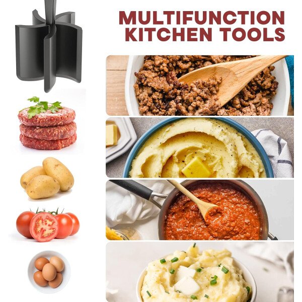 Picador de carne, molinillo de hamburguesas, triturador de alta calidad resistente al calor para carne molida, molinillo de hamburguesas, herramienta de mezcla de patatas de nailon, color negro - Imagen 3